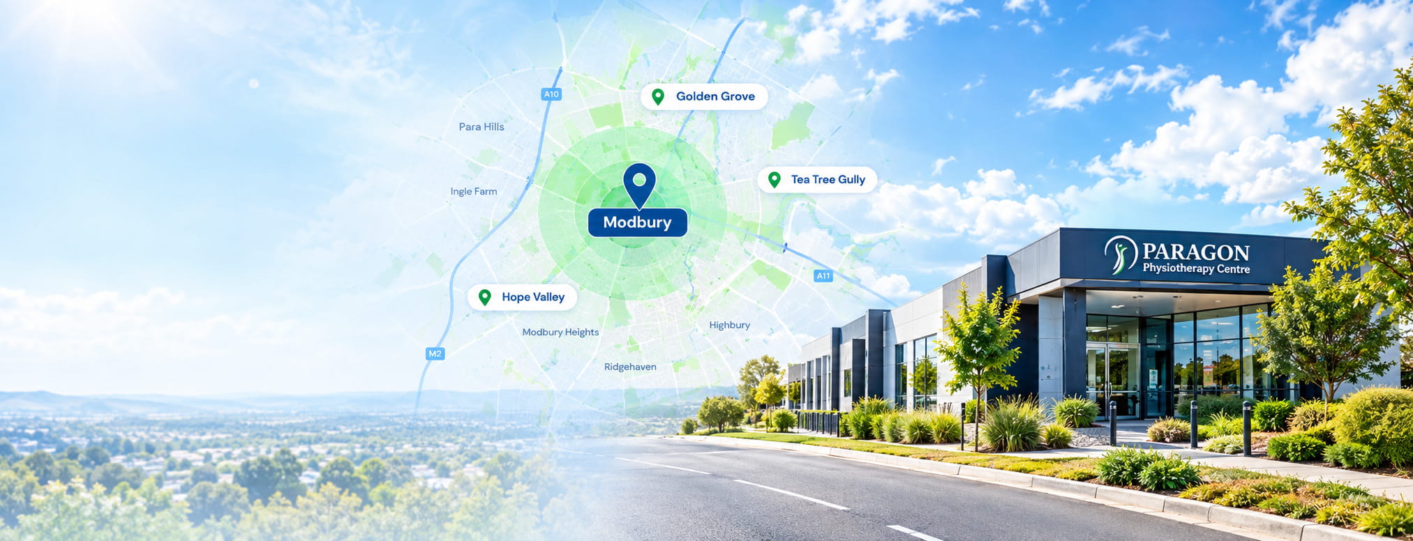 Map and location area for Paragon Physiotherapy Centre serving North-East Adelaide